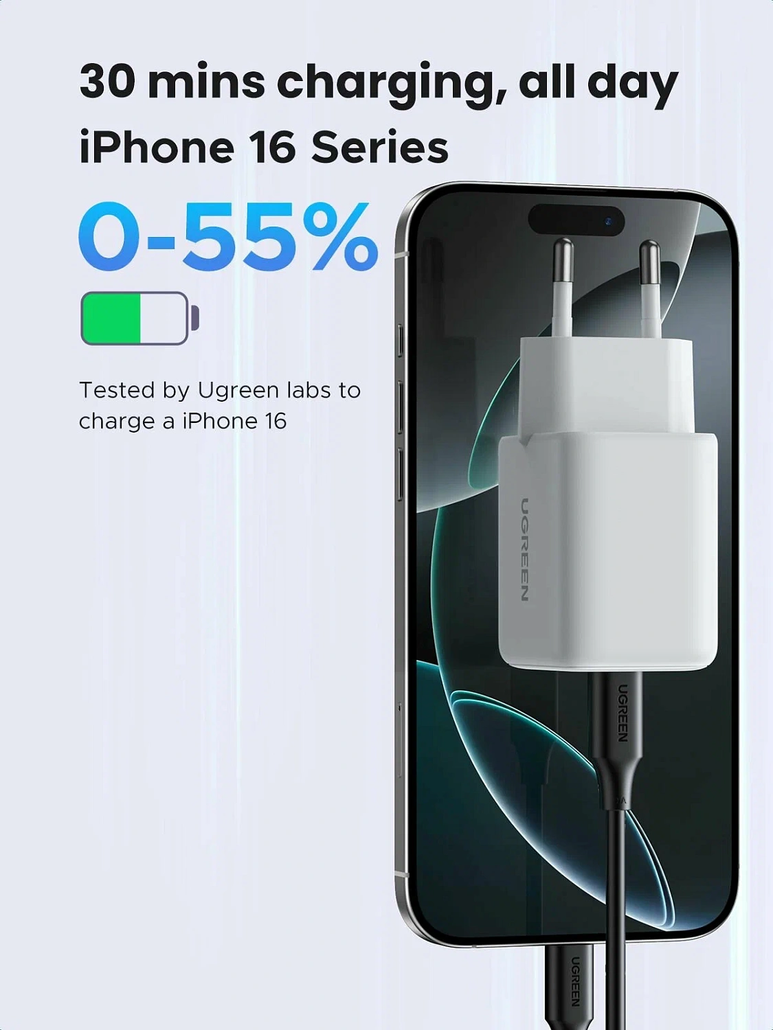 65015 Зарядное устройство UGREEN X516 GaN 30W 1xUSB-A, 2-xUSB-C. Цвет: белый